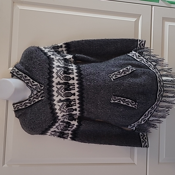 Grey Lace Up Hooded Sweater Knit Small Llama Alpaca S - Picture 1 of 6